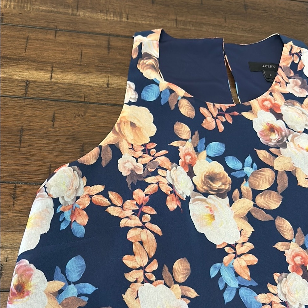 J. Crew Floral Silk Sleeveless Top - Navy Blue and Peach - 6​ - Picture 5 of 7